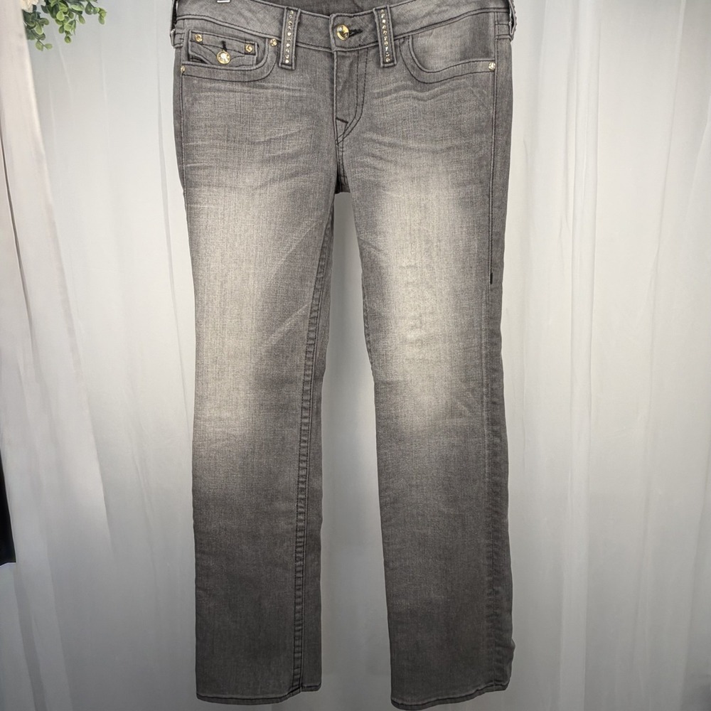 True Religion Disco Billy Jeans Womens 31 Gray Bootcut Low Rise Y2K Grunge Gems